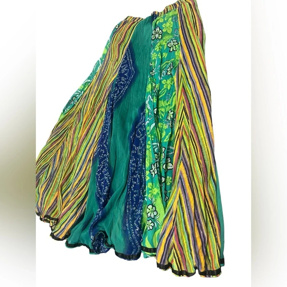 Soft Surroundings Maxi Skirt Sz TM Medium Boho Colorful Broom Hippie Pea…